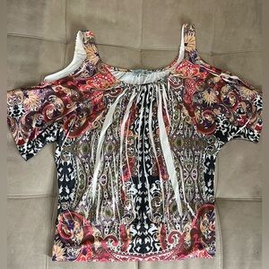 Multicolor Cold Shoulder Top
